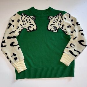 Vintage Green Leopard Pattern Novelty Sweater
